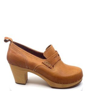 Swedish Hasbeens Scandanavian Style Heel Loafer Clog 444, EU 39, Natur Tan